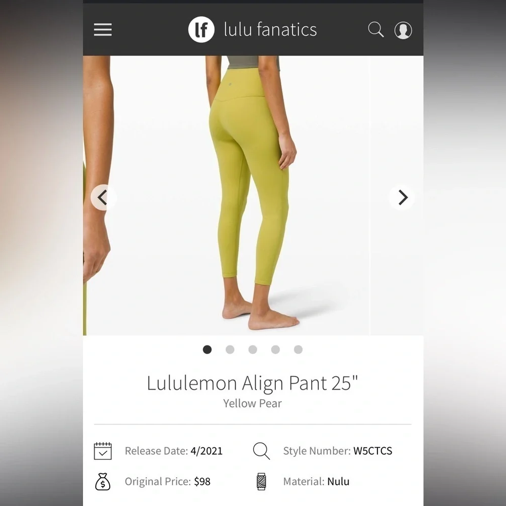 Lululemon Align in Yellow Pear size 2